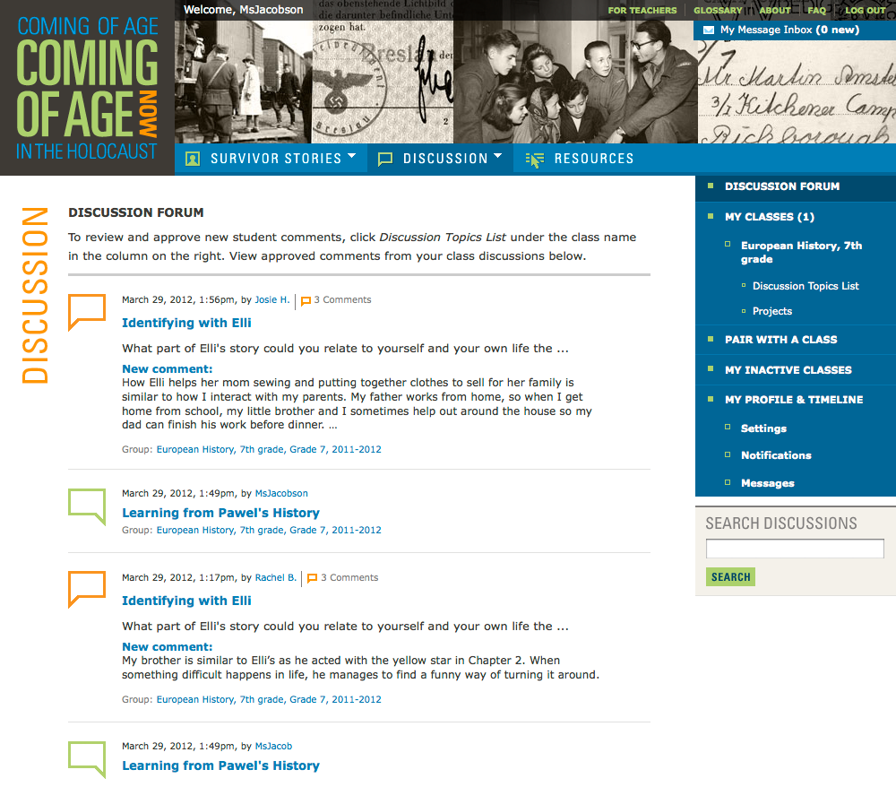 Project image 5 for Coming of Age in the Holocaust, Coming of Age Now Website, Museum of Jewish Heritage