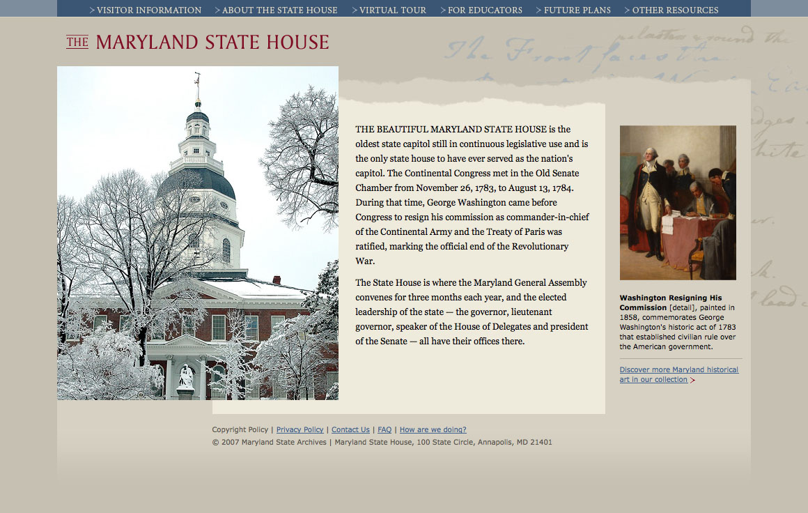 Project image 1 for Website, Maryland State House