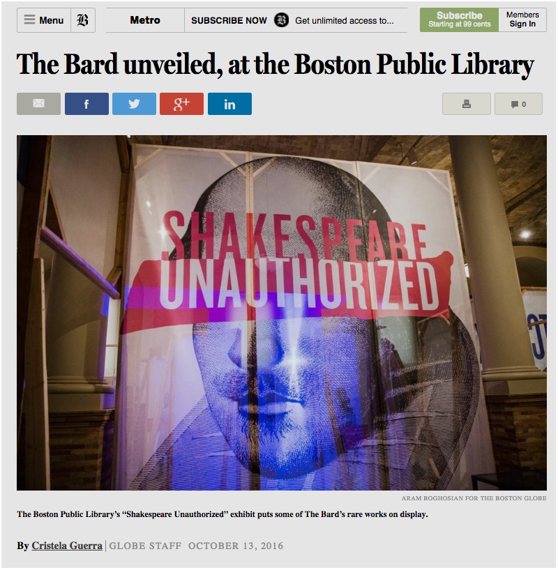 Boston Globe Article on Shakespeare 